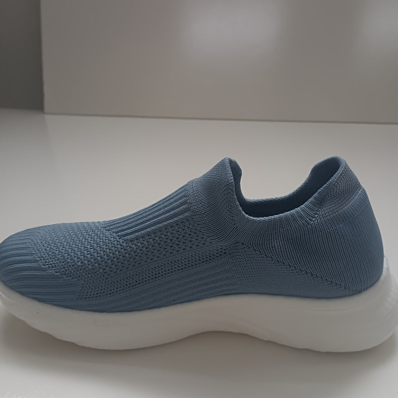 Solid Color Knitted Sneakers, Soft Sole Platform Slip On Fitness & Walking Shoes, Low-top Breathable Trainers