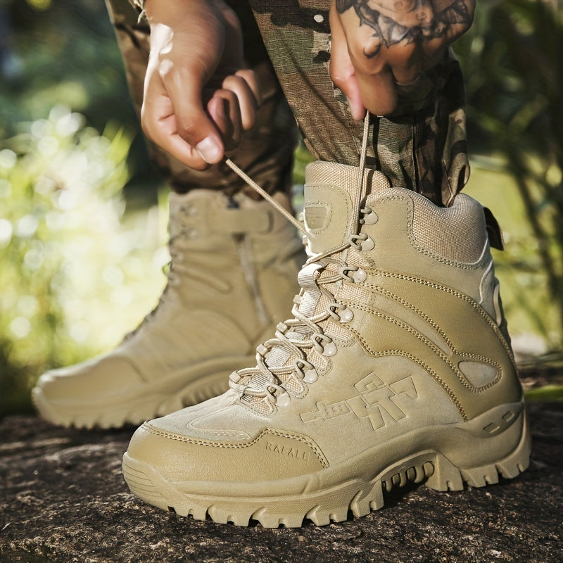 Men's Trendy High Top Lace Up Tactical Boots, Casual Outdoor Training Military Shoes With Assorted Colors