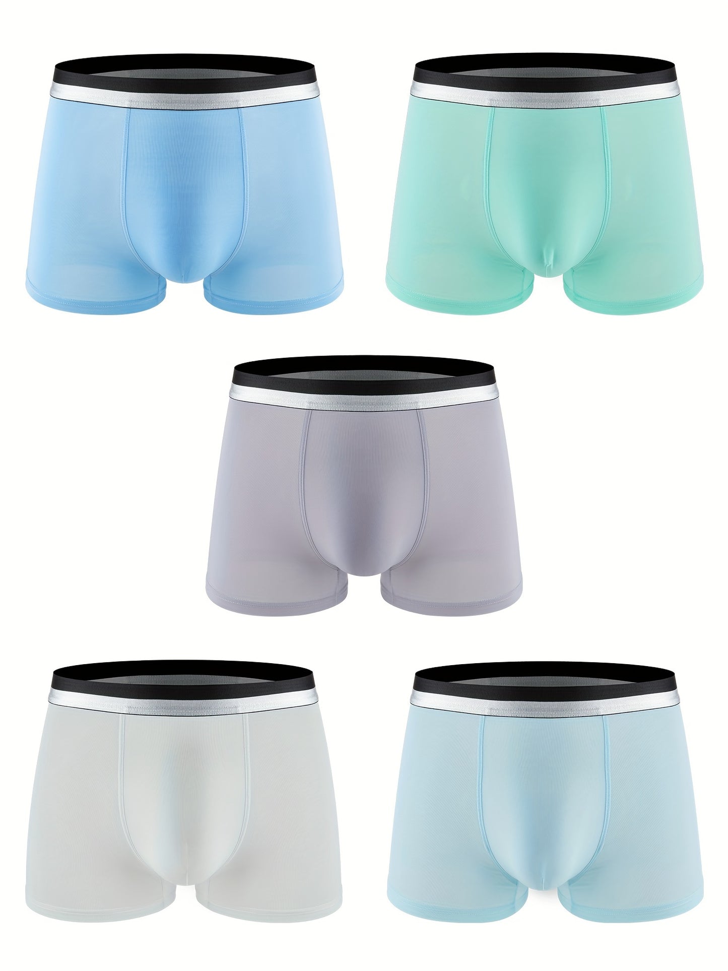 5 Pack Ice Silk Men's Elastic Underwear,High Stretch Boxer Briefs