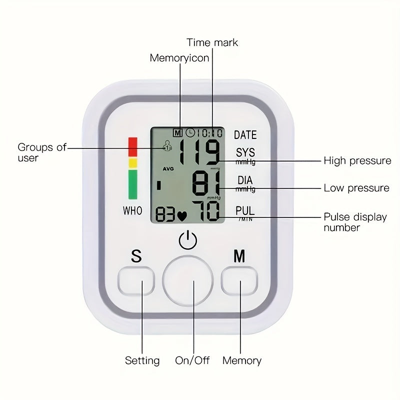 1pc Smart Arm Blood Pressure Monitor - Easy And Easy To Use With Voice Broadcast, Measure Your Blood Pressure At Home (Battery Not Included)