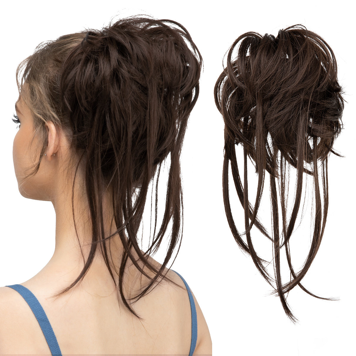 Unordentliches Brötchen-Haar-Stück für Frauen Super lang zerzauste Updo-Scrunch ies synthetische gewogene, lockige Pferdes chwanz verlängerung Chignon Haarschmuck