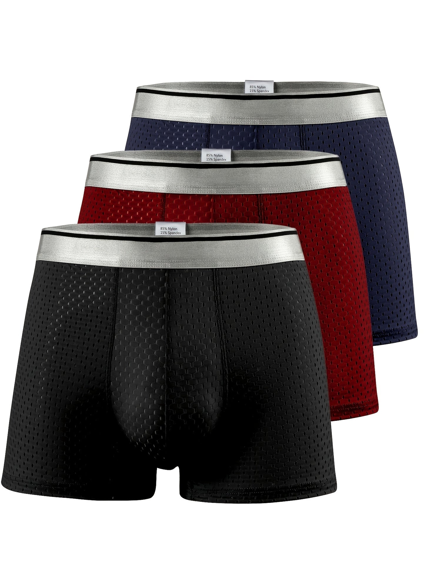 3pcs\u002Fset Men's Cool Ice Silk Boxer Briefs, Extended Size Summer Underwear For Men