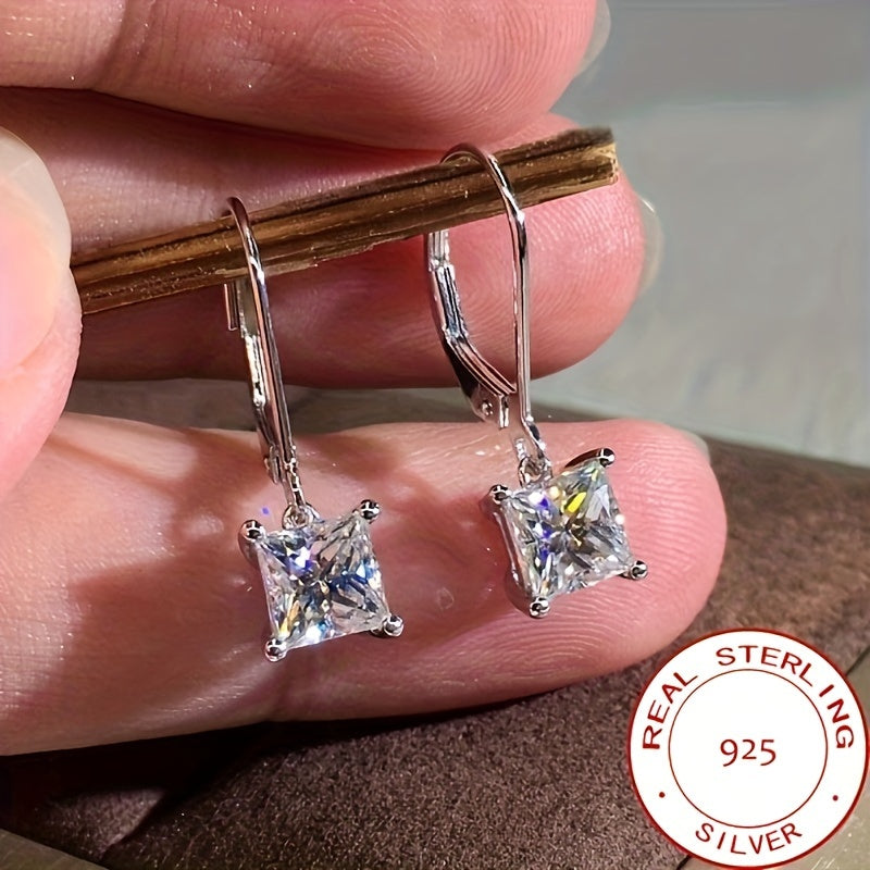 925 plata esterlina hipoalergénico Pendientes de aro con ZIRCON cuadrado colgante simple estilo elegante adecuado para las mujeres boda