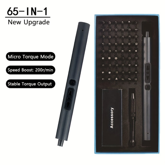 1 Set 65-IN-1 Electric Screwdriver USB Fast Charging Mini Cordless Drill Magnetic Screw Repair Kit LED Light 200r\u002Fmin Portable Screwdrivers With Micro Torque Mode Smooth Rotation