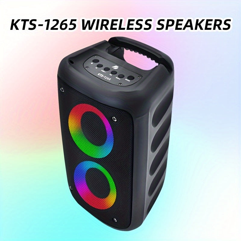 Kinglucky S-1265 مكبر صوت لاسلكي مع مضخم صوت، مكبر صوت Boombox كبير، مكبر صوت استريو، مضخم صوت، مكبر صوت لاسلكي خارجي، ضوء ديسكو للحفلات، TWS، TF