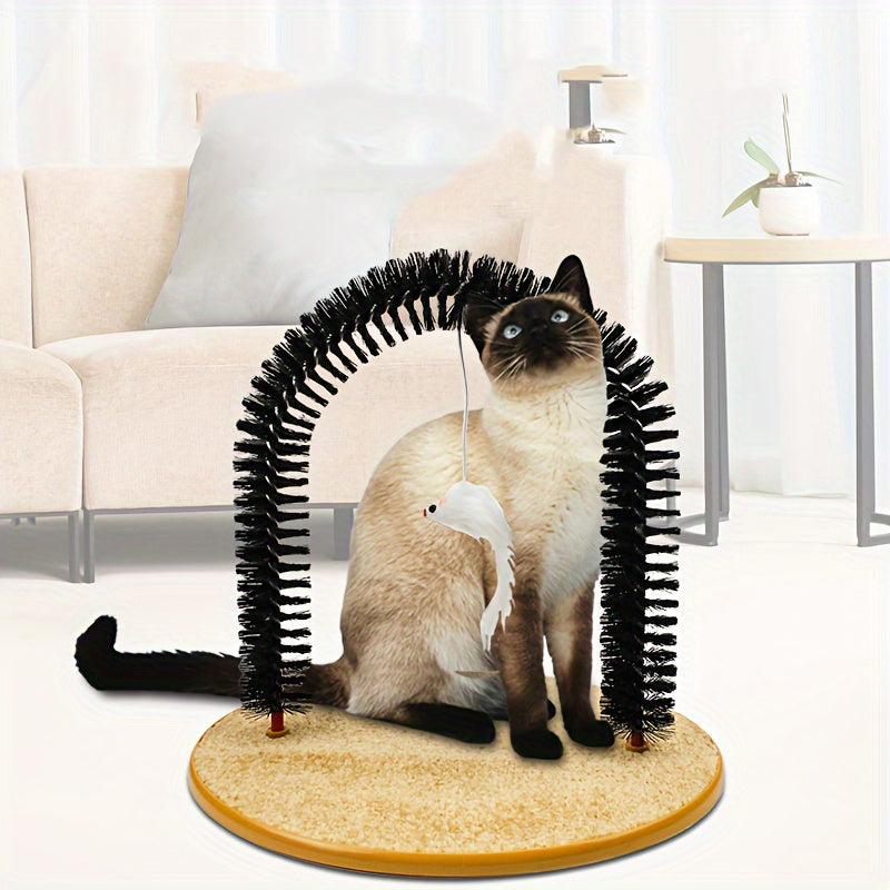 Arc de chat auto toilettage et jouet de massage, multifonctionnel chat brosse à cheveux chat jouet à gratter pour chats chatons approvisionnement interactif