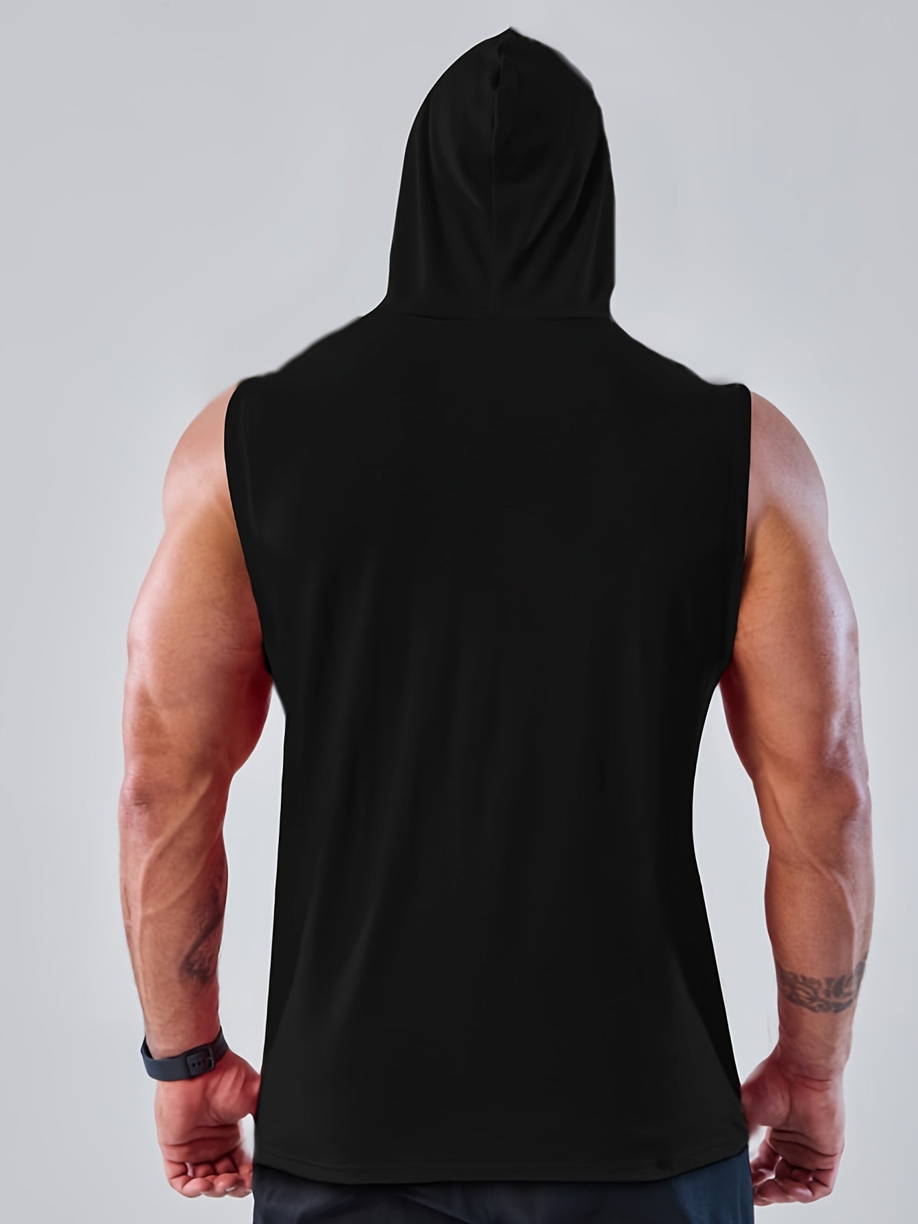 Plus Size Men's Solid Sleeveless Hoodies For Sports, Fashion Casual Hooded Tank Top For Summer, Men's Clothing