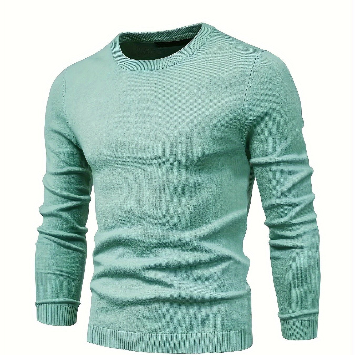 Men's Casual Solid Knitted Sweater - Warm And Stretchy Crew Neck Pullover For Fall And Winter