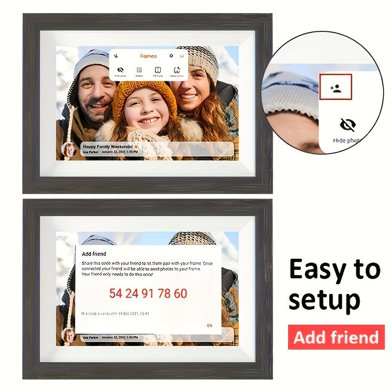 Frameo 32GB Memory 10.1 Inch Smart Digital Picture Frame Wood WiFi IPS HD 1080P Electronic Digital Photo Frame Touch Screen With Auto-Rotate Easy Setup To Use IOS And Android App From MQQC Share Moments Instantly Via Frameo App From Anywhere