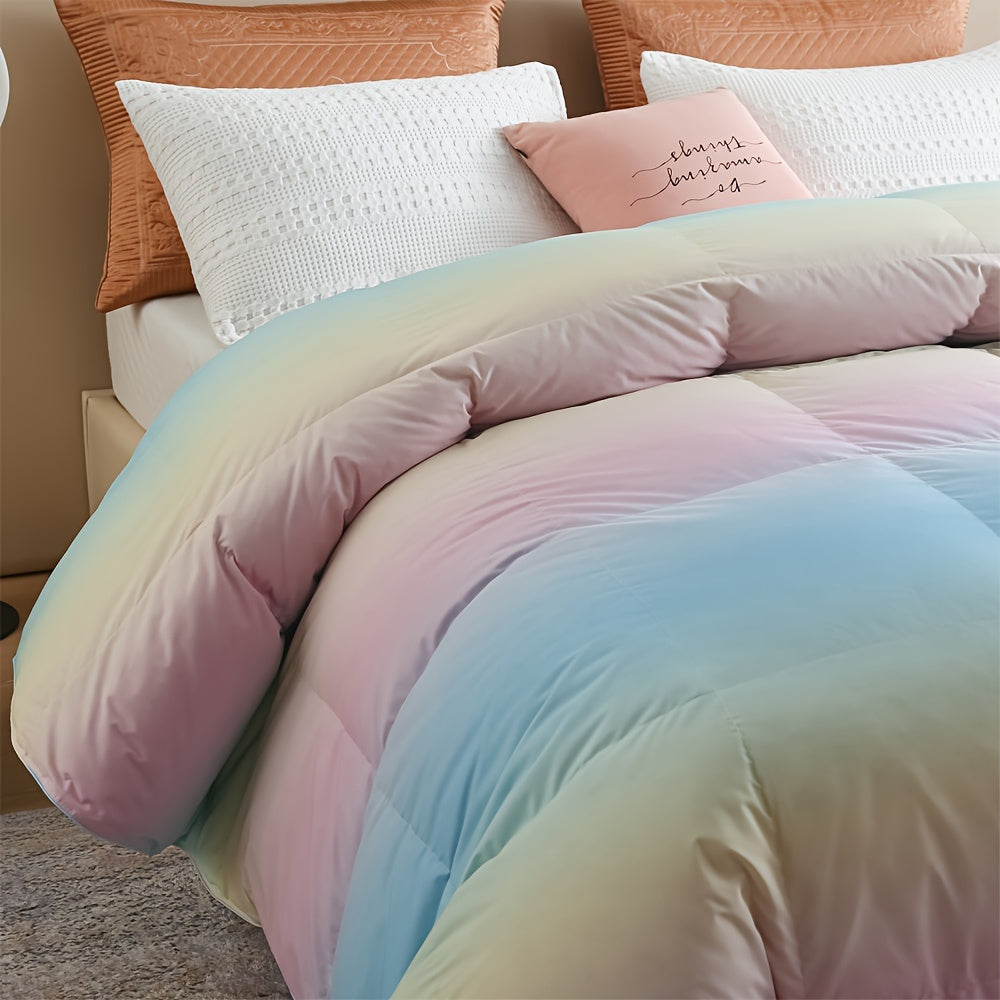 1pc All Season Rainbow Down Comforter, Heavy 75% Down Comforter, Fluffy Tie Dye Bedding Duvet, 3D Baffle Box Stitching And 8 Corner Tabs, Super Warm For Cold Weather Sleepers