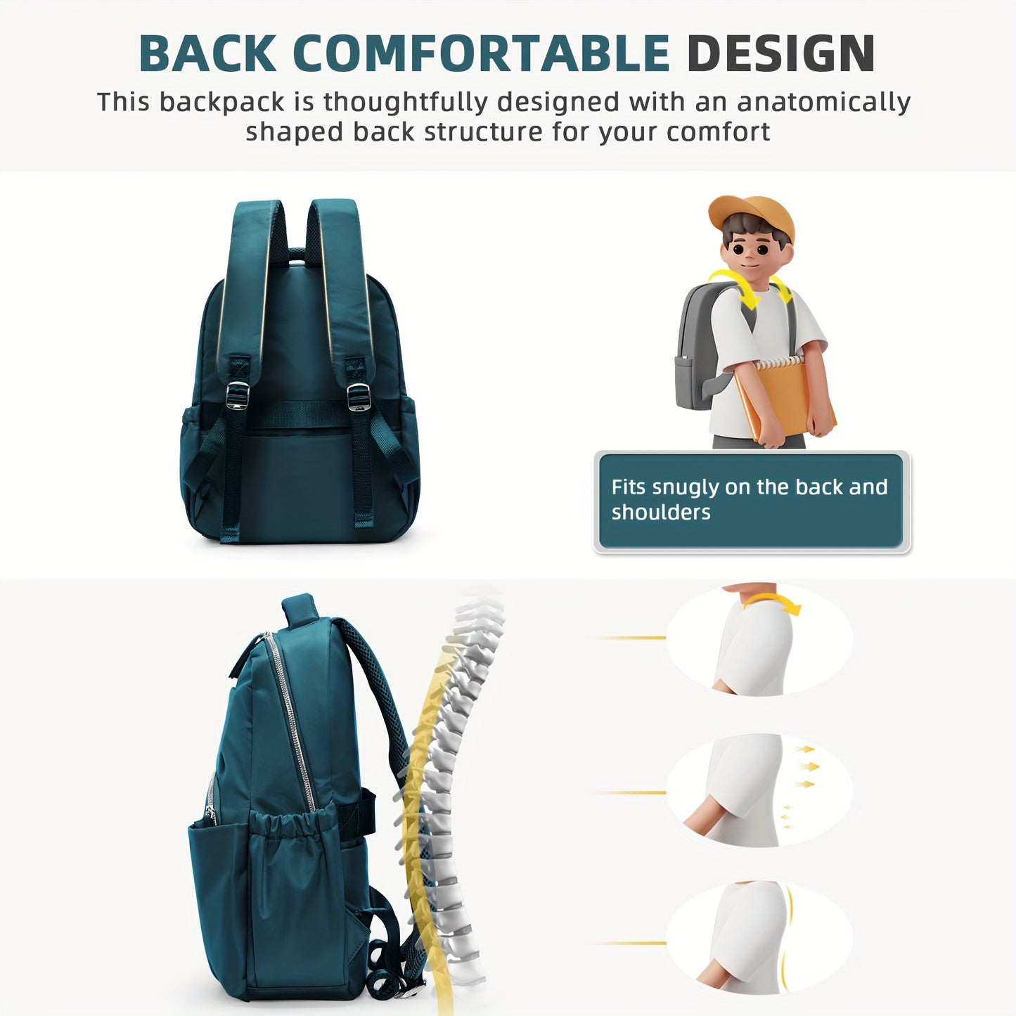 Mochila escolar formal simples e moderna, mochila Sue diária versátil, bolsa de bagagem minimalista para viagens