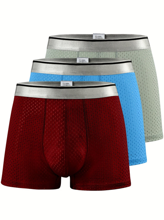 3pc\u002Fset Men's Ice Silk Coll Boxer Briefs, Plus Size Lightweight Breathable Summer Underwear