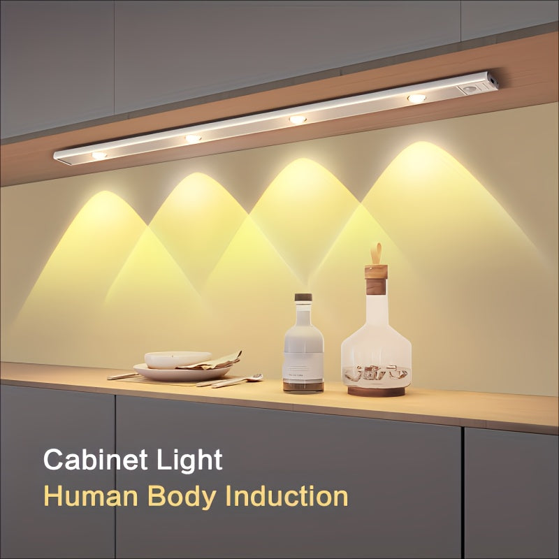 1pc LED Cabinet Light With Motion Sensor, Ultra Thin Human Body Induction Intelligence LED Lamp For Kitchen Counter Bedroom Wardrobe