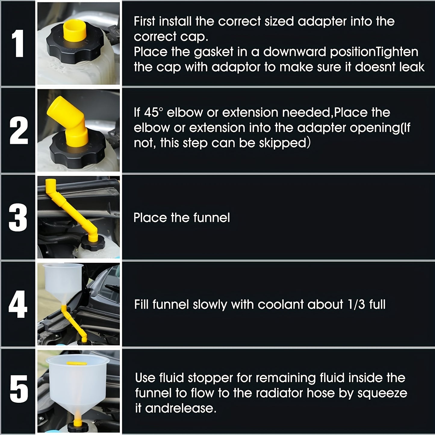 15pcs Spill Proof Radiator Coolant Filling Funnel Kit