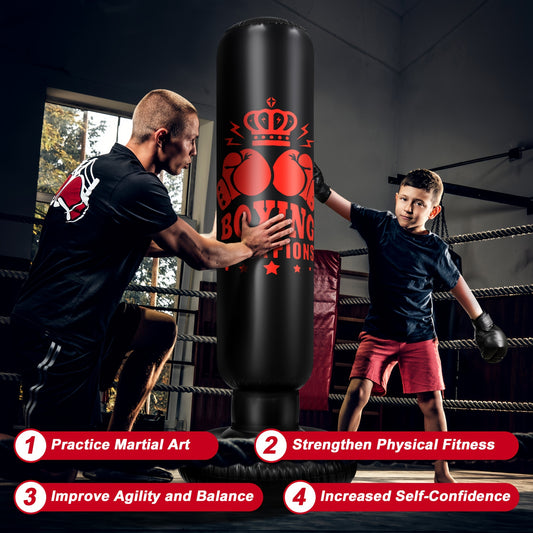 Inflatable Punching Bag With Boxing Gloves And Skipping Rope, Boxing Bag Suitable For Karate Kickboxing