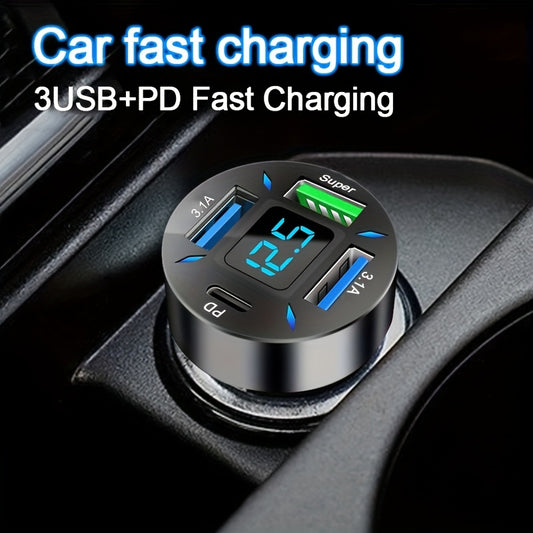 66W 4-port USB Car Charger Fast Charging PD Fast Charging 3.0 USB C Car Phone Charger Adapter