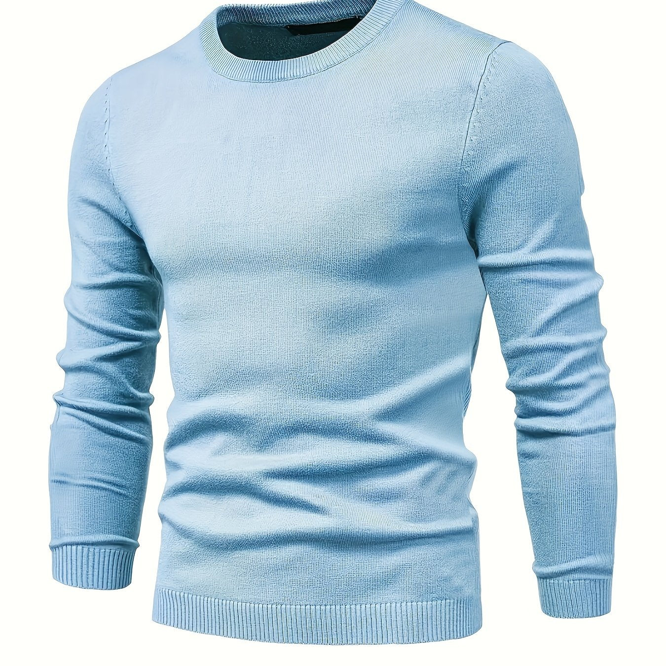 Men's Casual Solid Knitted Sweater - Warm And Stretchy Crew Neck Pullover For Fall And Winter