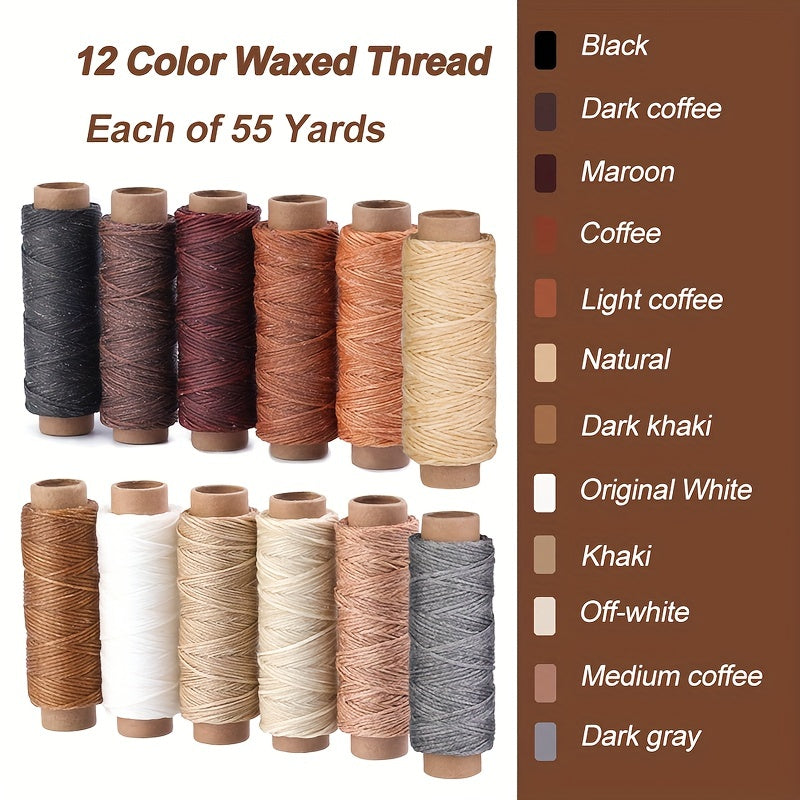 Leather Sewing With 12 Colors Of Wax Thread, Each Size 55, And Each Thread Thread Thread Is Suitable For Leather Craft DIY Book Binding, Shoe Repair, And Leather Sewing