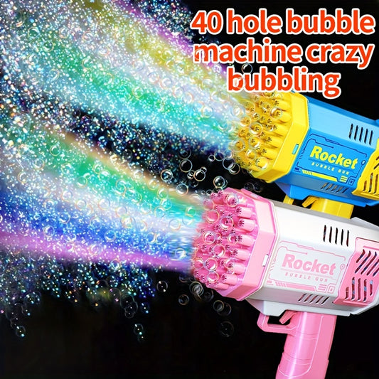 Children's 40-hole electric bubble Machine Handheld Gatling Automatic Bubble Gun Children's Portable Outdoor Party Toy LED Light Hair Dryer Boy Girl Gift (bubble liquid and battery not included)