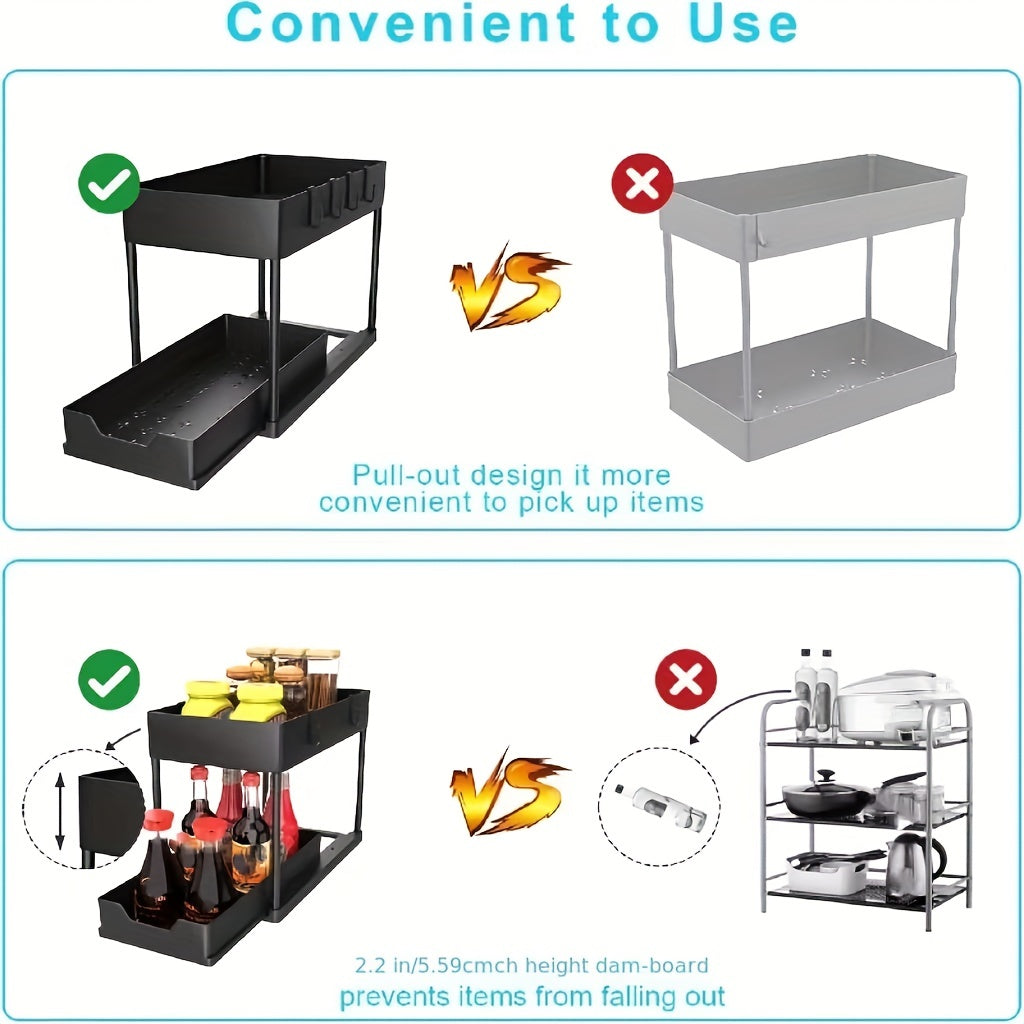 1 Pack Under Sink Organizer, Bathroom Cabinet Organizer, 2 Tier Sliding Cabinet Basket Organizer Drawer, Multi-Purpose Bath Collection Baskets For Bathroom Bathroom Accessories