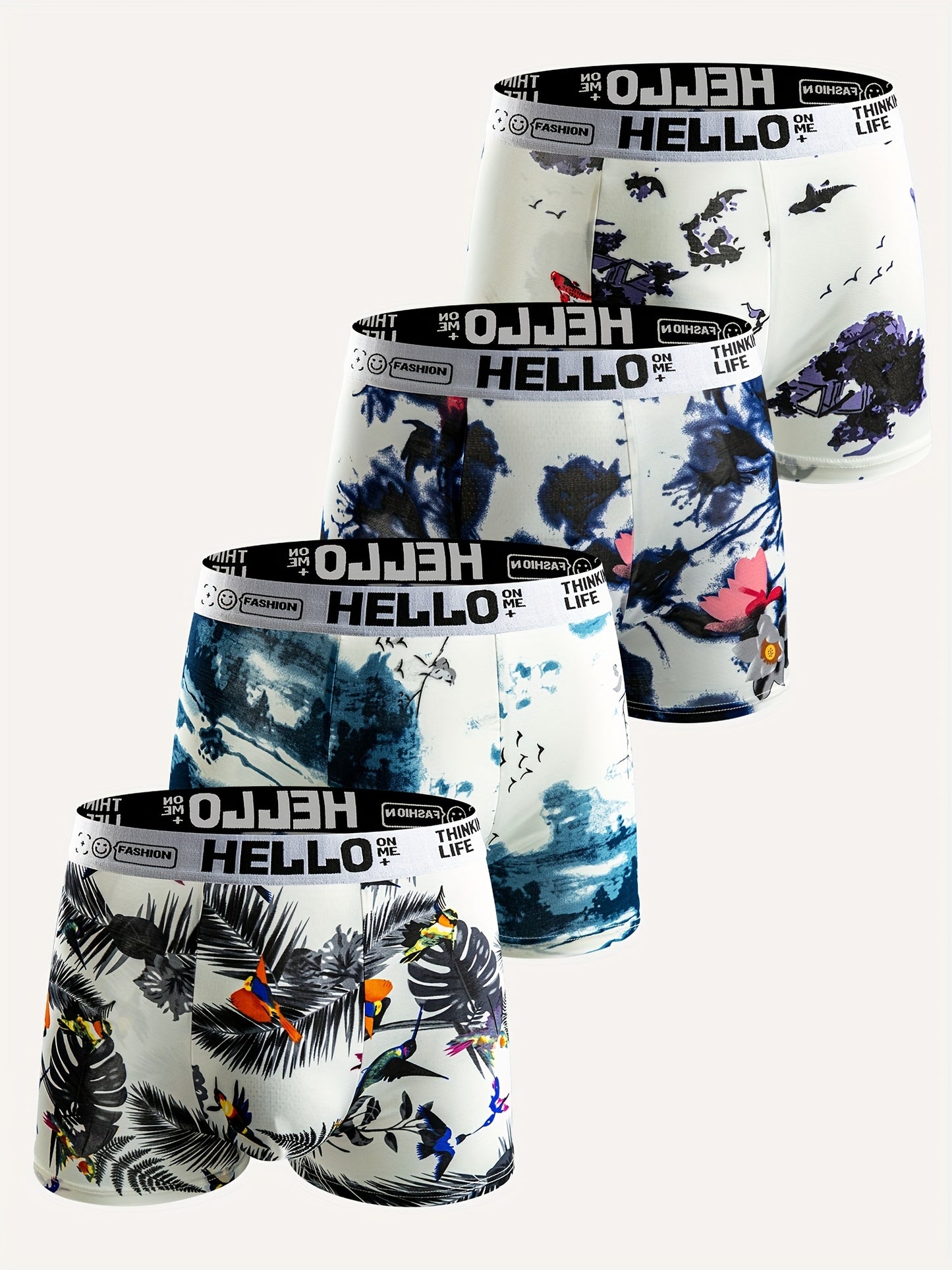 4\u002F5 Packs Men's Trendy Graphic Underwear,  Breathable Comfy Quick Drying Stretchy Boxer Briefs, Men's Underpants