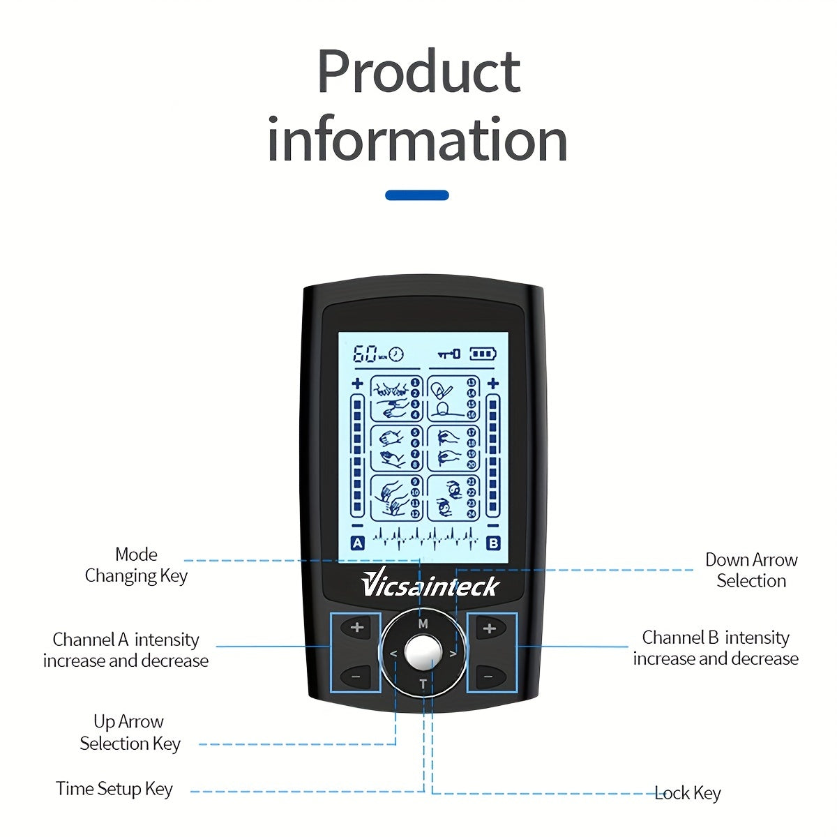 1pc TENS Unit Muscle Stimulator Machine With Rechargeable Independent Dual Channel 24 Modes, Household And Portable 20 Levels Of Intensity TENS Machine With 4pcs 2\