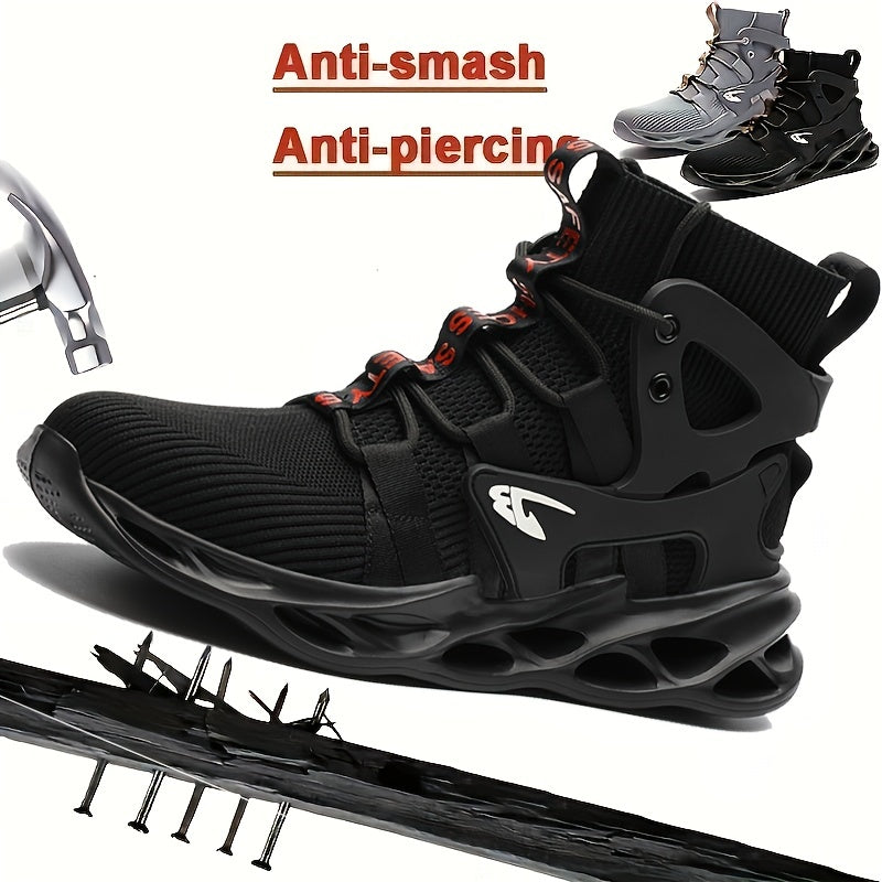 Plus Size Men's High Top Blade Type Protective Steel Toe Shoes, Lace Up Comfy Sneakers, Perfect For Constructional Safety Workout Activities