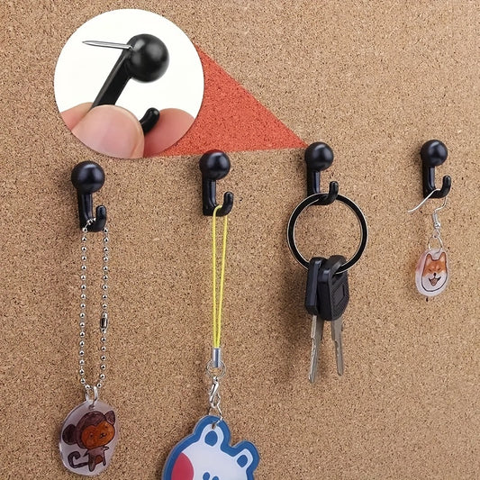 50pcs Push Pin Hooks, Plastic Heads Cork Board Hooks Decorative Thumb Tacks Hook For Photo Wall, Bulletin Board, Home Wall, Home Office School Supplies ( Black And Transparent)