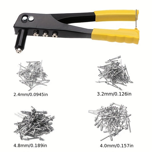 201pcs Hand Riveter Kit, Rivet Gun, 2.4-4.8mm, Includes 200pcs Aluminum Rivets, Suitable For Metal, Plastic And Leather, Home Improvement