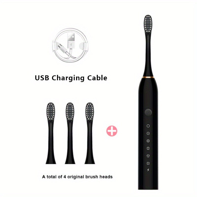 Rechargeable Sonic Toothbrush - Waterproof, Automatic, USB Charging, Replaceable Brush Heads