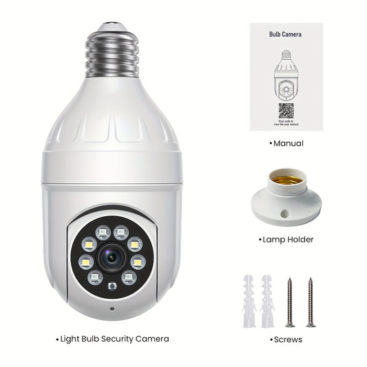 1080p Light Bulb Wireless Security Camera, 355° Panoramic Dome Cam, Live View, AI Human Detection, 2-Way Audio, Color Night Vision, Cloud Storage, Spotlights, Indoor\u002FOutdoor Surveillance