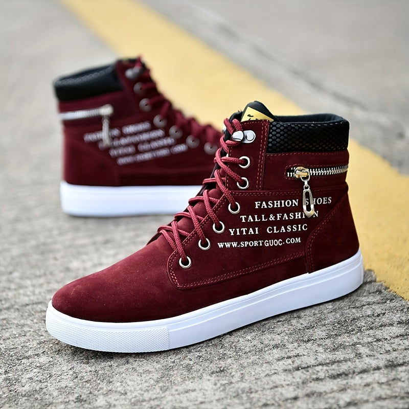 Men's Lace-up High-top Shoes British Style Canvas Shoes Casual Sneakers All-match Trendy Shoes Zippers For Decoration Only