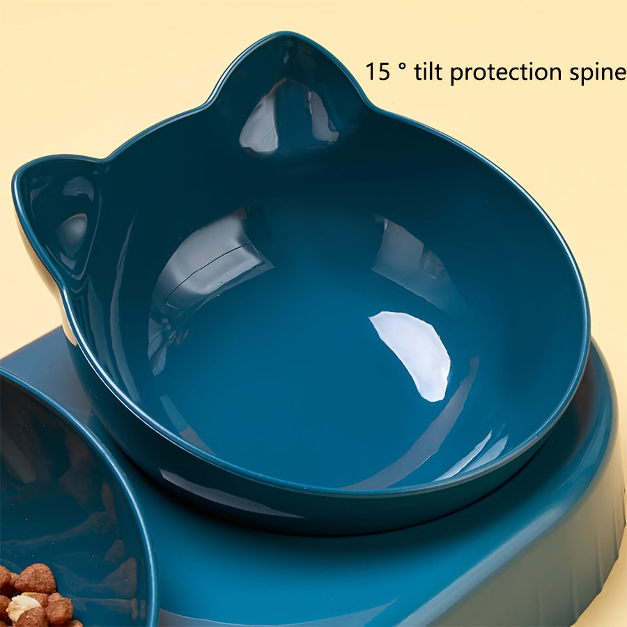 Automatic Pet Bowls With Water Feeder, 3 In 1 Ear Design Tilted Cat Water And Food Bowl Set With Gravity Water Bottle For Neck Protection