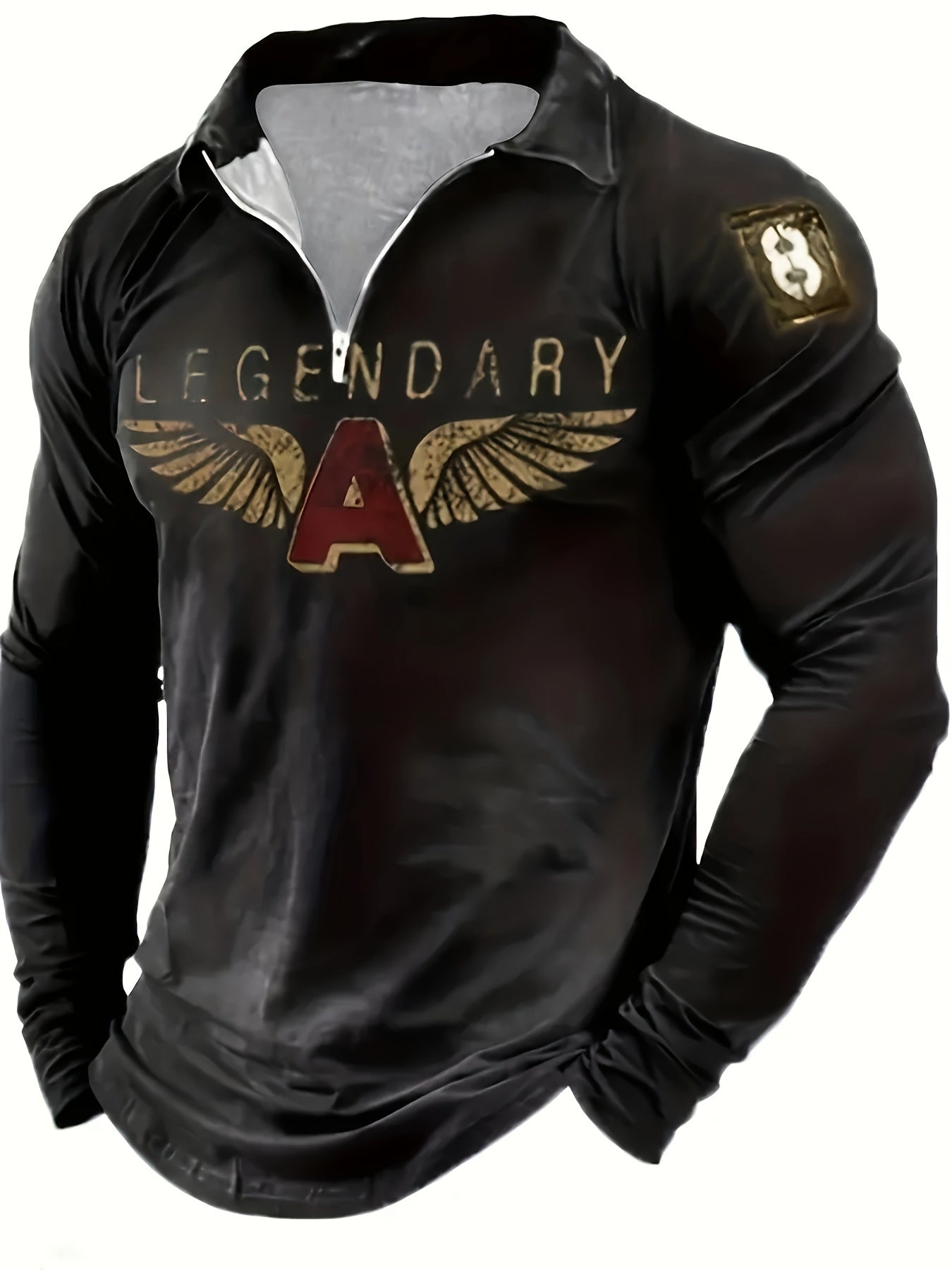 Plus Size Herren Letter &amp; Wings Grafik druck Golf Shirt Vintage Langarm Shirt für den Frühling Herbst, Herren bekleidung