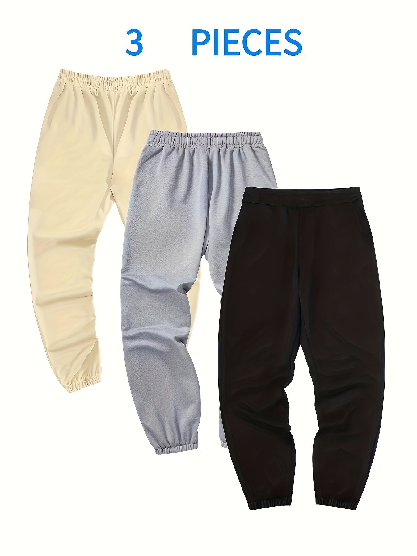 3 piezas de pantalones de chándal sólidos, pantalones de chándal con cordón sueltos pantalones casuales de hombre ligeramente elásticos para hombres primavera otoño correr jogging