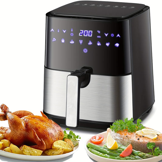 1 unidade, 5,8 QT Fritadeira de ar elétrica inteligente de grande capacidade doméstica automática Multi 360 ° Assadeira de ar digital com cozimento guiado, limpeza fácil, panelas, utensílios de cozinha, acessórios de cozinha Coisas de cozinha Pequenos ele