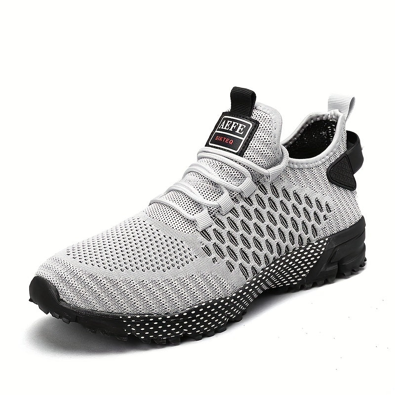 Zapatillas de deporte con cordones de malla transpirable con estampado geométrico casual para hombres, zapatos antideslizantes al aire libre para correr caminando