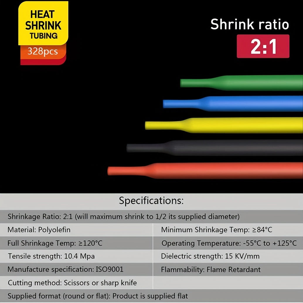 328pcs 2:1 Thermorétractable Tube Wrap Fil Câble Gaine Isolée Ensemble de Tubes, Avec Un 300W Portable Pistolet À Chaleur Pour Gaufrage Emballage Rétractable Peinture Séchage Artisanat Électronique DIY