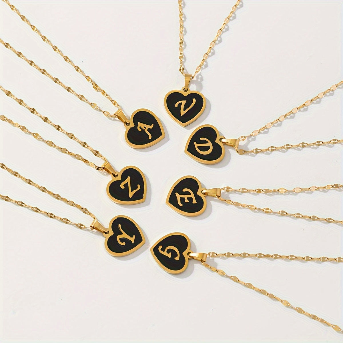 1pc Fashionable Exquisite Heart-shaped Pendant Necklace, Stainless Steel Bamboo Chain Necklace, 26 English Letter Pendant Necklace For Men