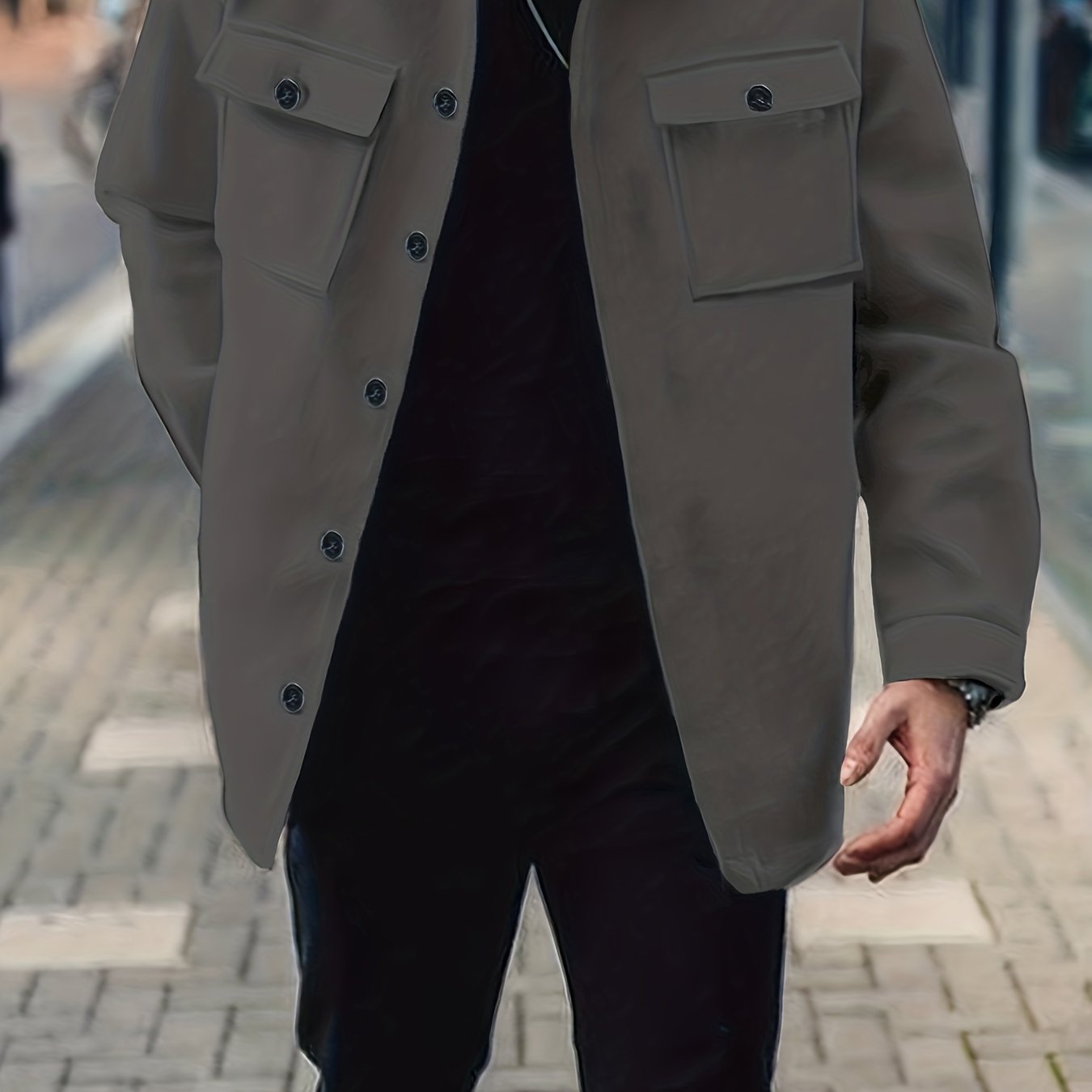 Men's Fashion Solid Fleece Jacket With Pockets For Spring\u002Fautumn, Oversized Causal Coat For Big & Tall Males, Plus Size