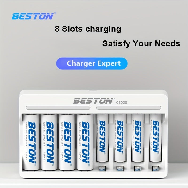 8-Slot Universal USB Ni-MH Battery Charger - AA & AAA Batteries Recharged Quickly & Securely