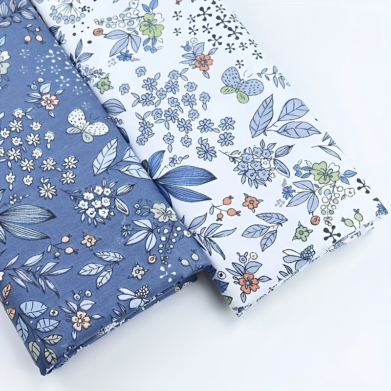 6 peças de tecido com padrão floral e folha Fat Quarter, tecido cinza e azul escuro para costura de patchwork DIY, pano de boneca e pano de bolsa artesanal, 19,69 * 15,75 polegadas