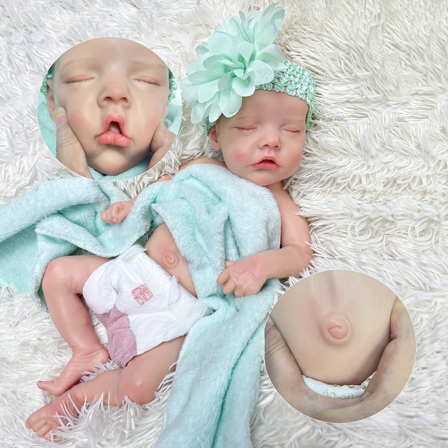 17.72 Inch Whole Soft Silicone Reborn Dolls, Painted Sleeping Realistic Full Body Soft Solid Silicone Reborn Dolls, Christmas Gift