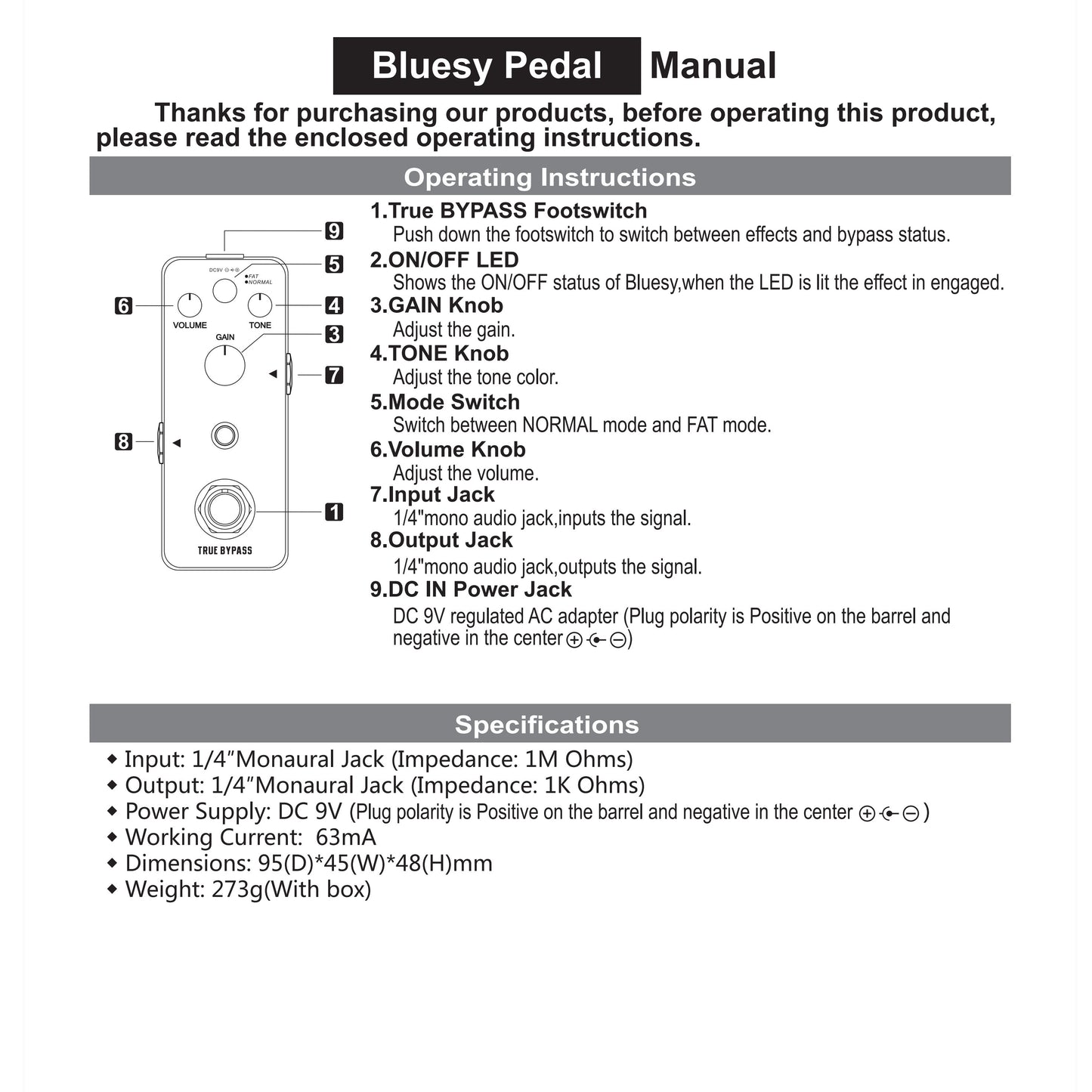 Electric Guitar\u002FElectric Bass Effects Classic Blues Overload Effect Pedal Bluesy Overdrive Pedal