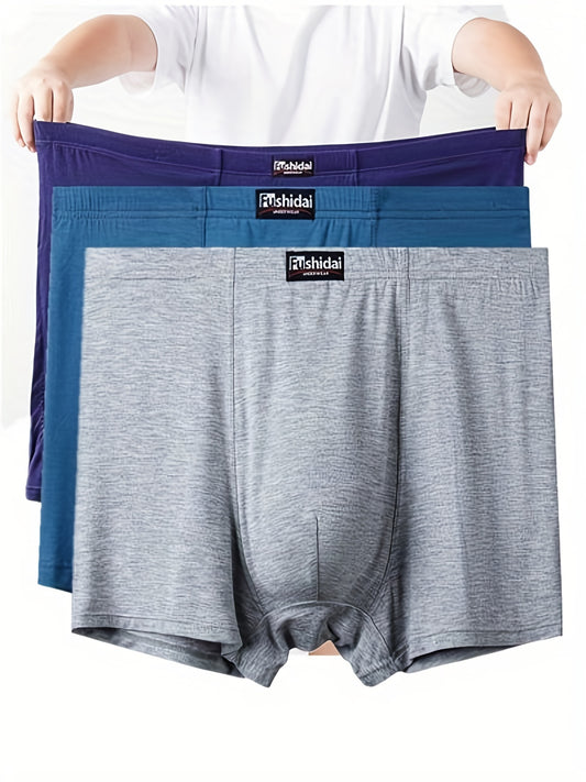 3pcs Men's Plus Size Boxer Briefs Shorts, Modal Breathable Soft Comfy Boxer Trunks, Casual Loose Boxer Briefs, Men's Underwear For Dad Grandpa