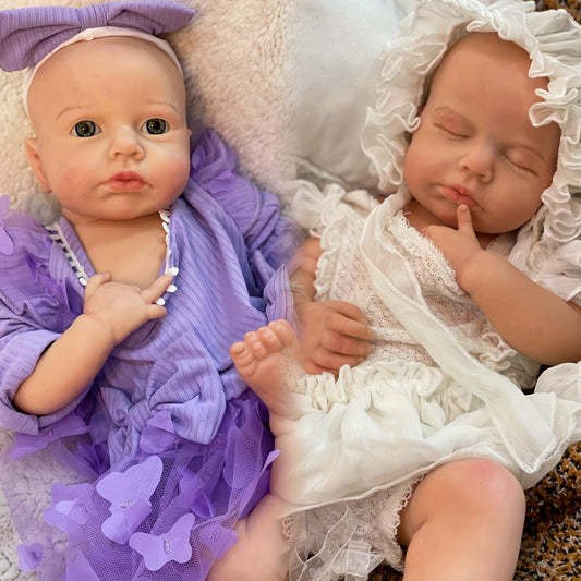 17.72inch Cuddly Open\u002FClose Eyes Full Body Solid Silicone Bebe Reborn Sisters With Artist Oil Paint Skin Handmade Reborn Baby Girl Princess Dress Soft Touch Feeling Can Have A Bath For Christmas Gift