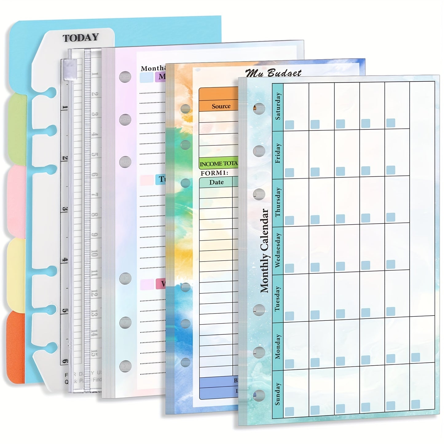 Organize Your Life: 82 Sheets 6-Hole Loose Leaf Paper Refill For Budget, Weekly & Monthly Planner Refills With Binder Pocket Sticker Rulers