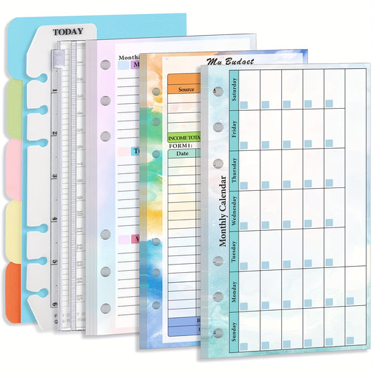 Organize Your Life: 82 Sheets 6-Hole Loose Leaf Paper Refill For Budget, Weekly & Monthly Planner Refills With Binder Pocket Sticker Rulers