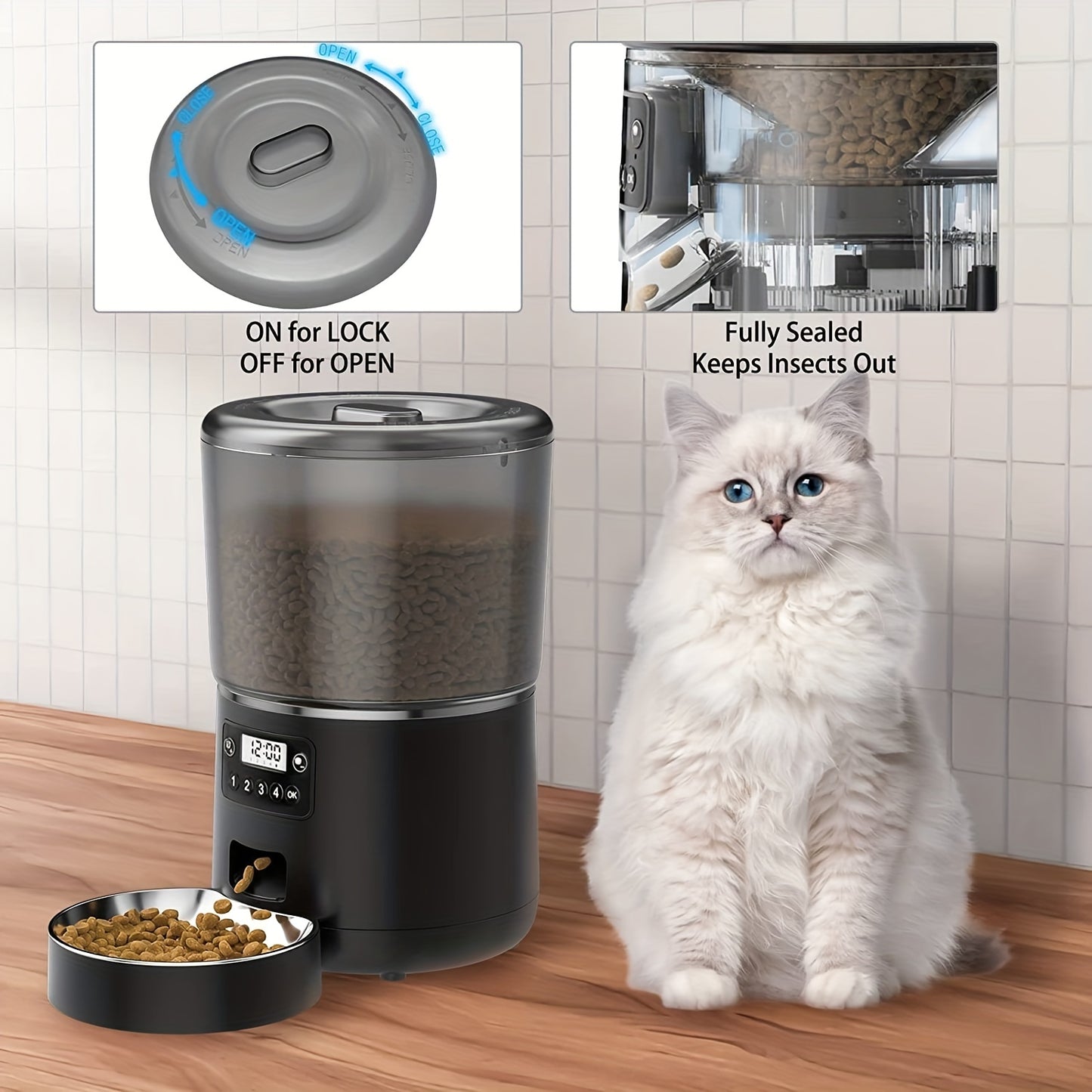 Alimentador automático para gatos PFF010 4L cronometrado para até 4 refeições para alimentos secos ou secos