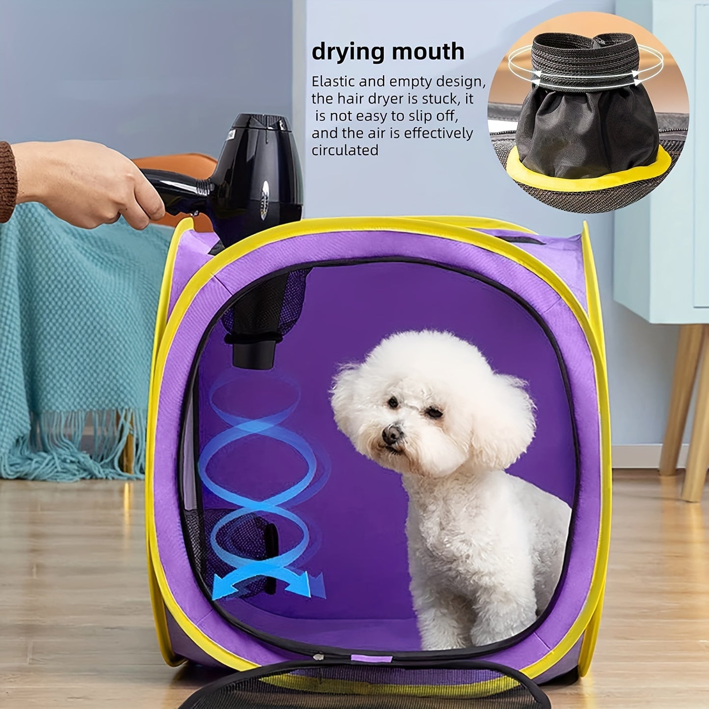 Boîte de séchage pour chien, Cage de sèche-cheveux portable pour animaux de compagnie, Boîte de séchage pliante pour chien, Boîte de séchage anti-cheveux pour chiens et chats de petite et moyenne taille